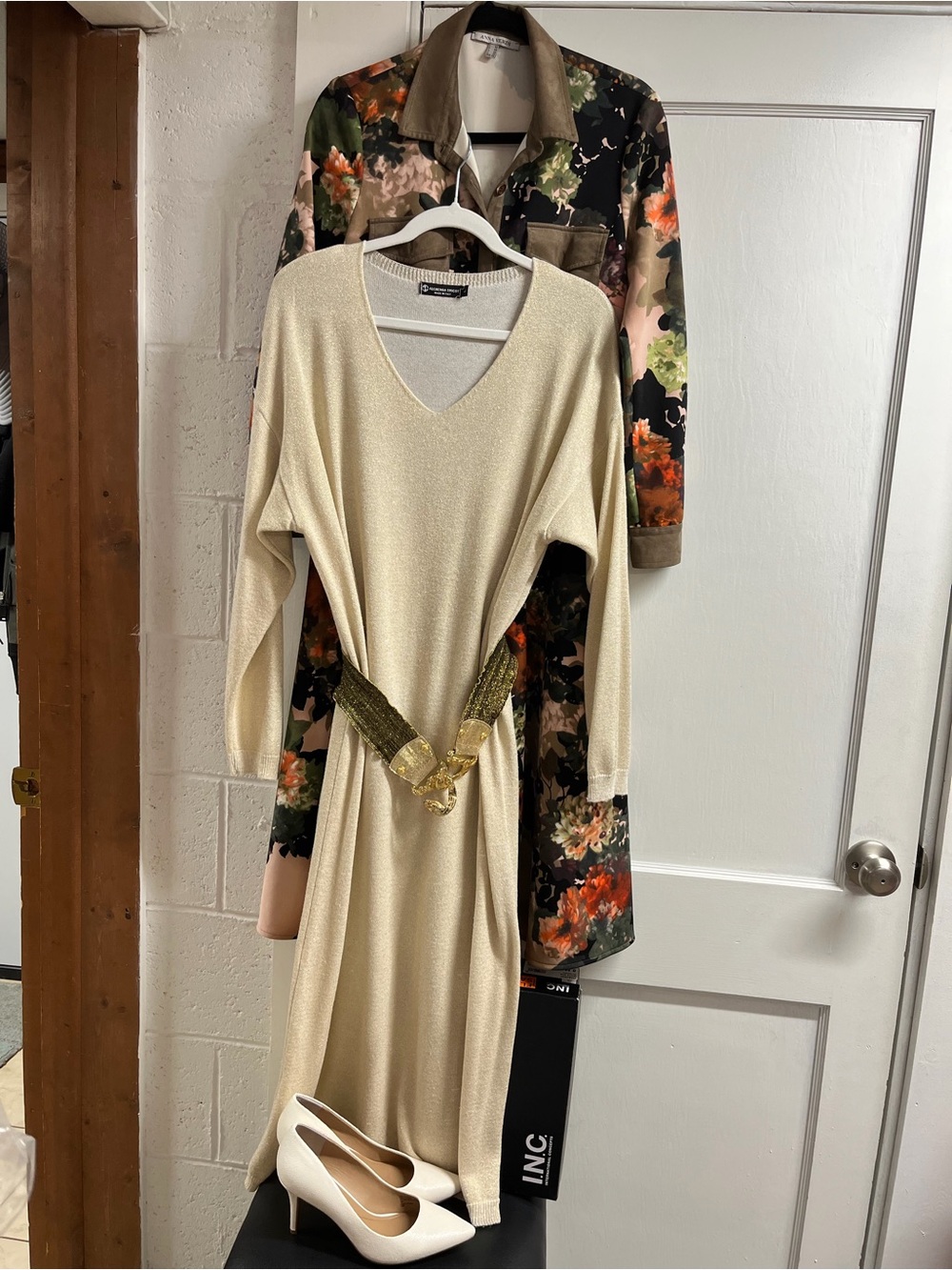 Bundle of 3!!! INC white pumps/Calvin Klein sweater dress/Anna Verdi midi dress